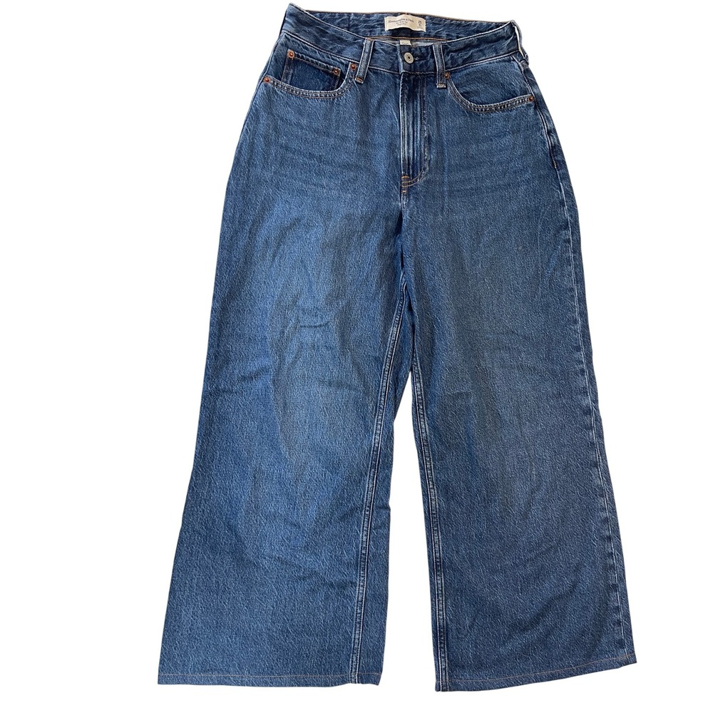 Abercrombie & Fitch Curve Love High Rise Wide Leg Jeans Blue Denim 25/0 Short